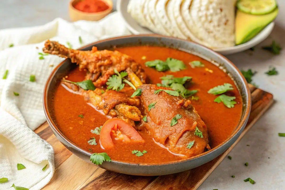 Guatemalan Kak'ik soup with turkey, vegetables, cilantro, and a rich broth