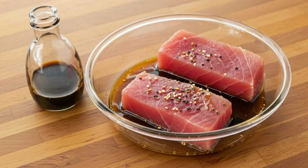 Grilled Ahi tuna served with quinoa and vegetables.