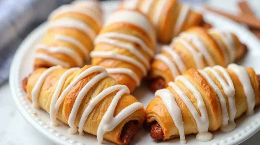 Sweet crescent roll breakfast rolls with cinnamon sugar glaze.