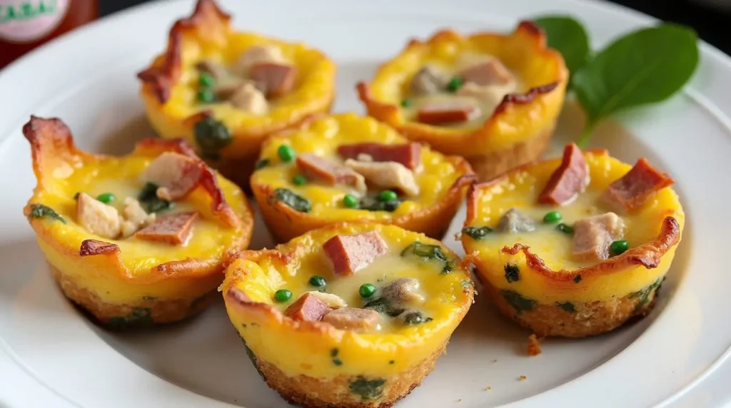 Crescent roll breakfast muffins filled with scrambled eggs, cheese, and herbs.