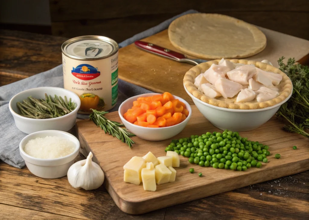 Ingredients for an Easy Chicken Pot Pie – Simple and tasty ingredients for a quick meal.

