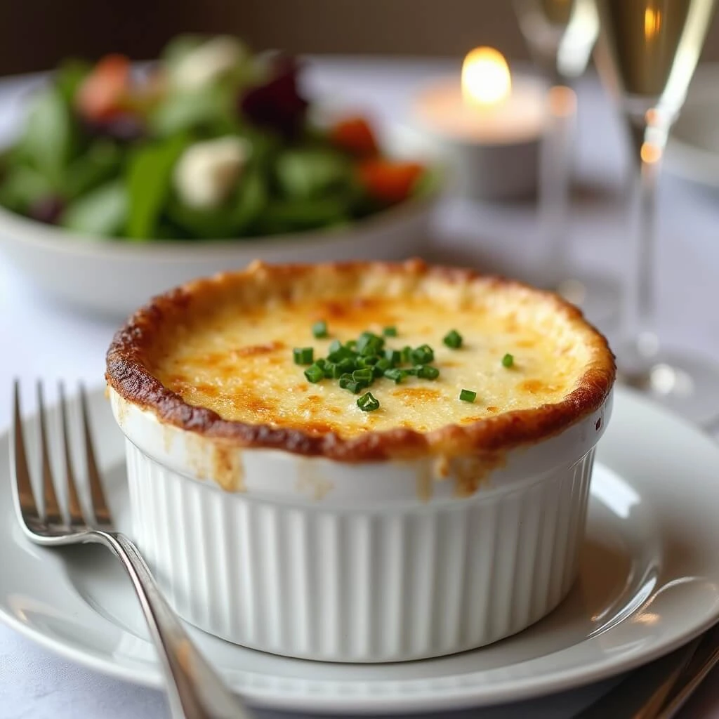 Elegant Crab Brulee recipe served in ramekins with a spoon ready to serve.