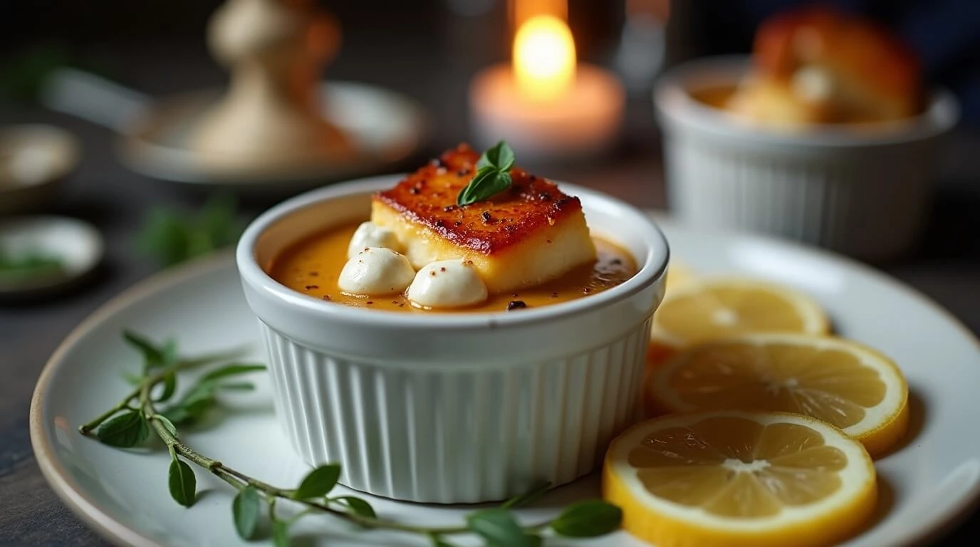 Delicious Crab Brulee recipe with a caramelized crust and savory crab filling.