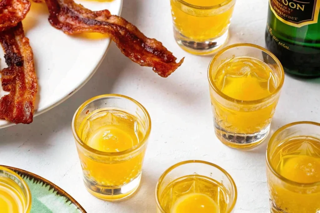 Pouring a freshly blended breakfast shot recipe into a glass