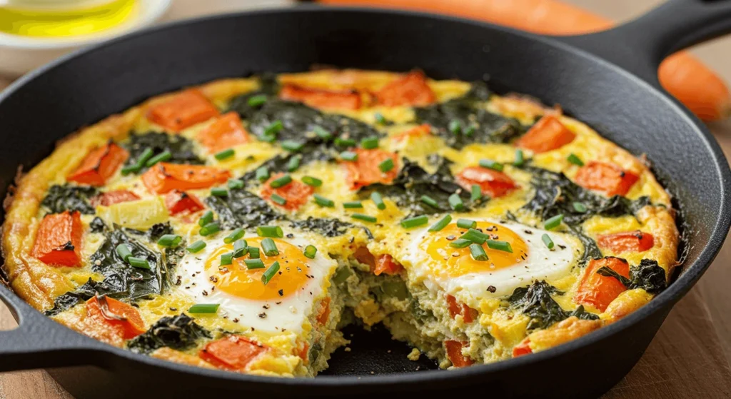 Veggie-Packed Gluten-Free Breakfast Casserole with eggs, spinach, bell peppers, and onions.

