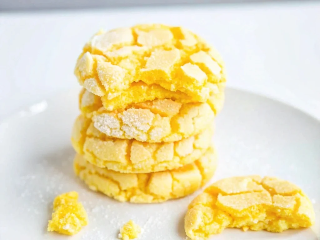 Soft, golden-brown lemon cake mix cookies on a cooling rack.