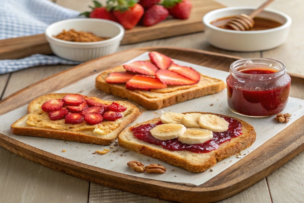 Sweet breakfast toast ideas with toppings like fruits, honey, and nut butter