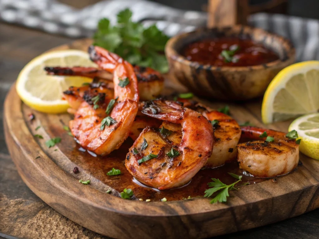 A vibrant and flavorful BBQ shrimp marinade made with garlic, lemon, and spices, perfect for grilling.

