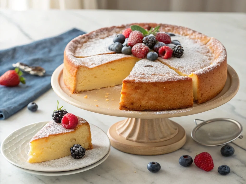 A delicious slice of Dutch Butter Cake with a golden, buttery crust