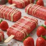 Strawberry ice cream bar on a wooden table