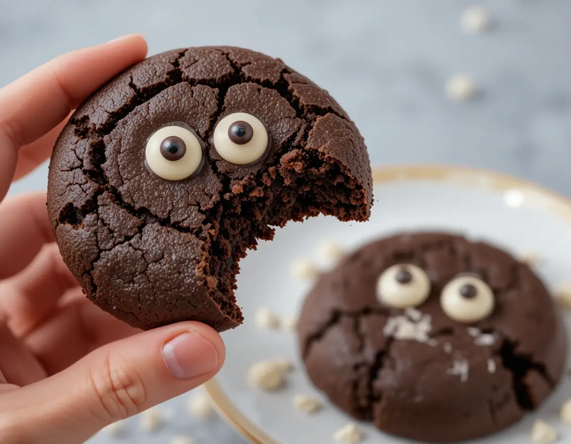 Beetle cookie Addams Family recipes decorated with creepy candy eyes.