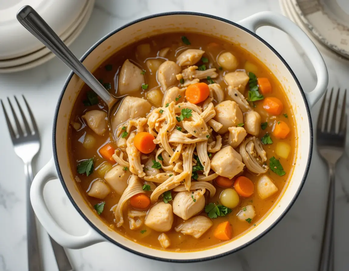 Low fodmap recipes lunch with a creamy chicken and vegetable soup.