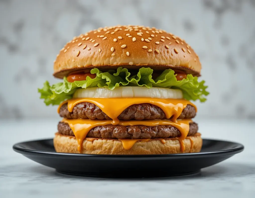 Wagyu burger with melted cheese and toppings