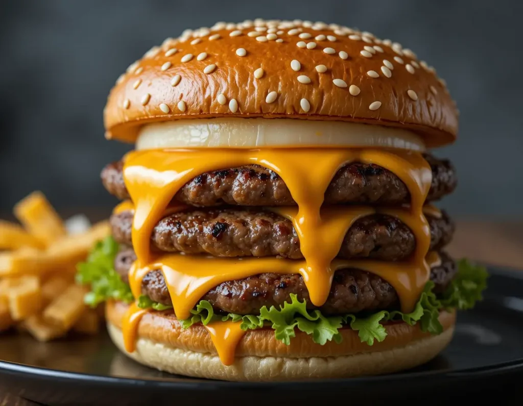 Wagyu burger with gourmet toppings on a brioche bun