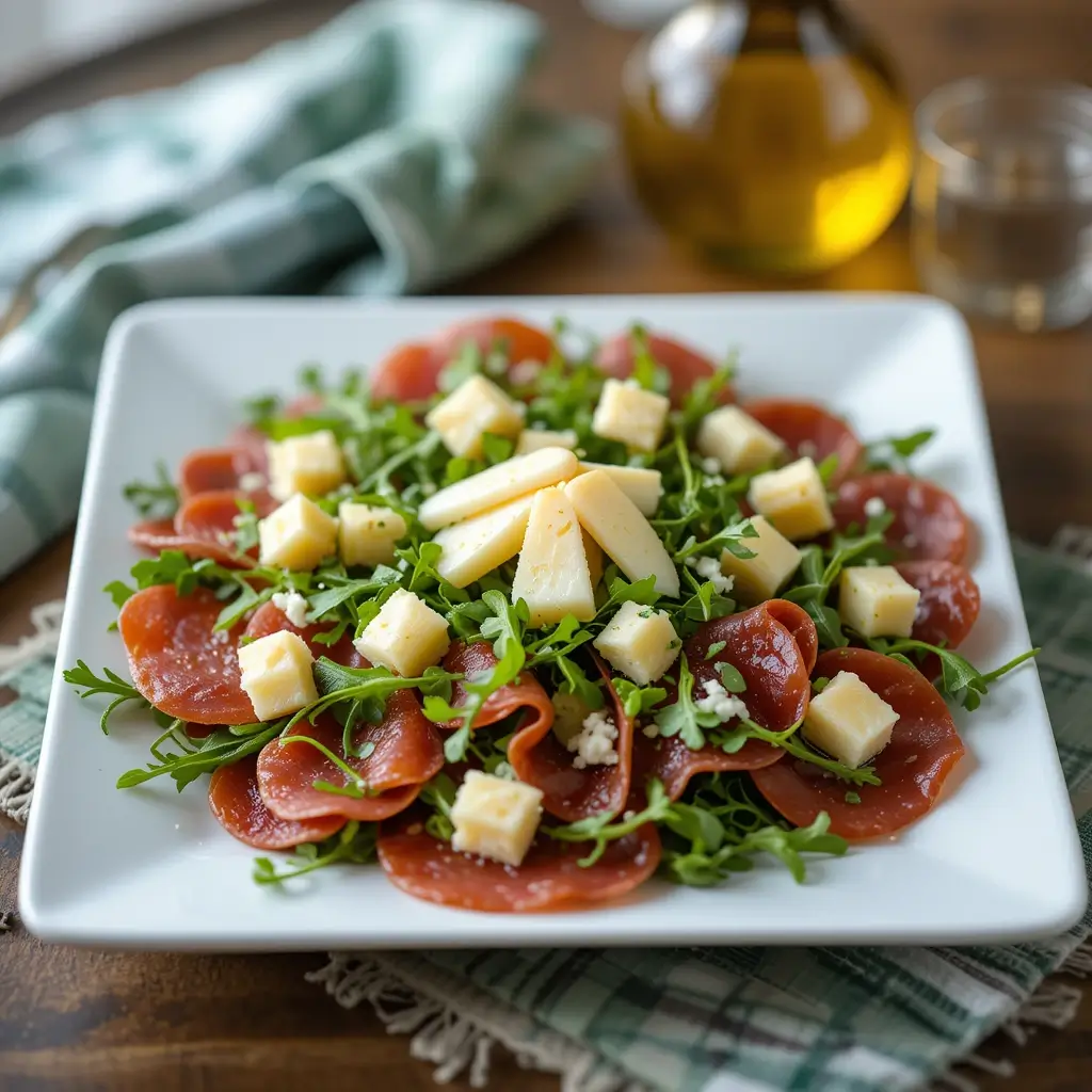 Italian deli meats – Bresaola served with arugula and Parmesan cheese.