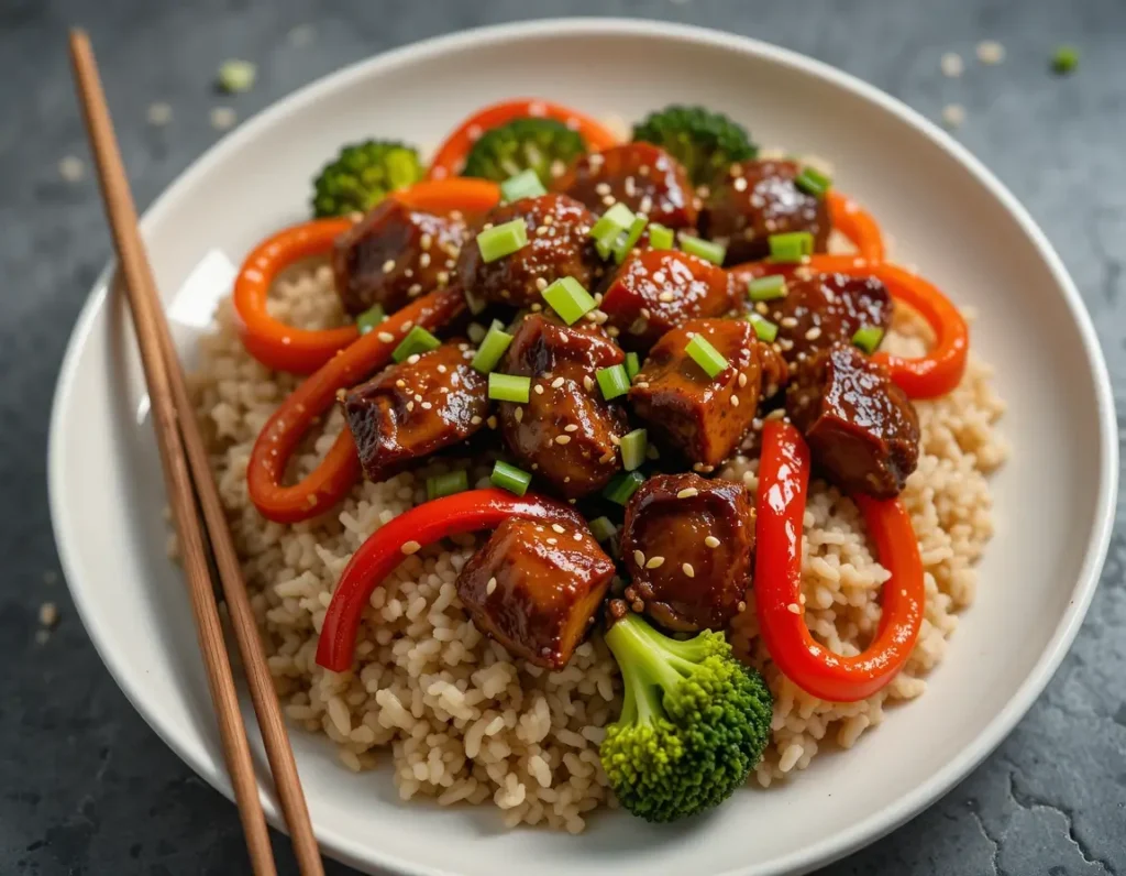 Instant rice recipes – Chicken with teriyaki sauce served over instant rice.