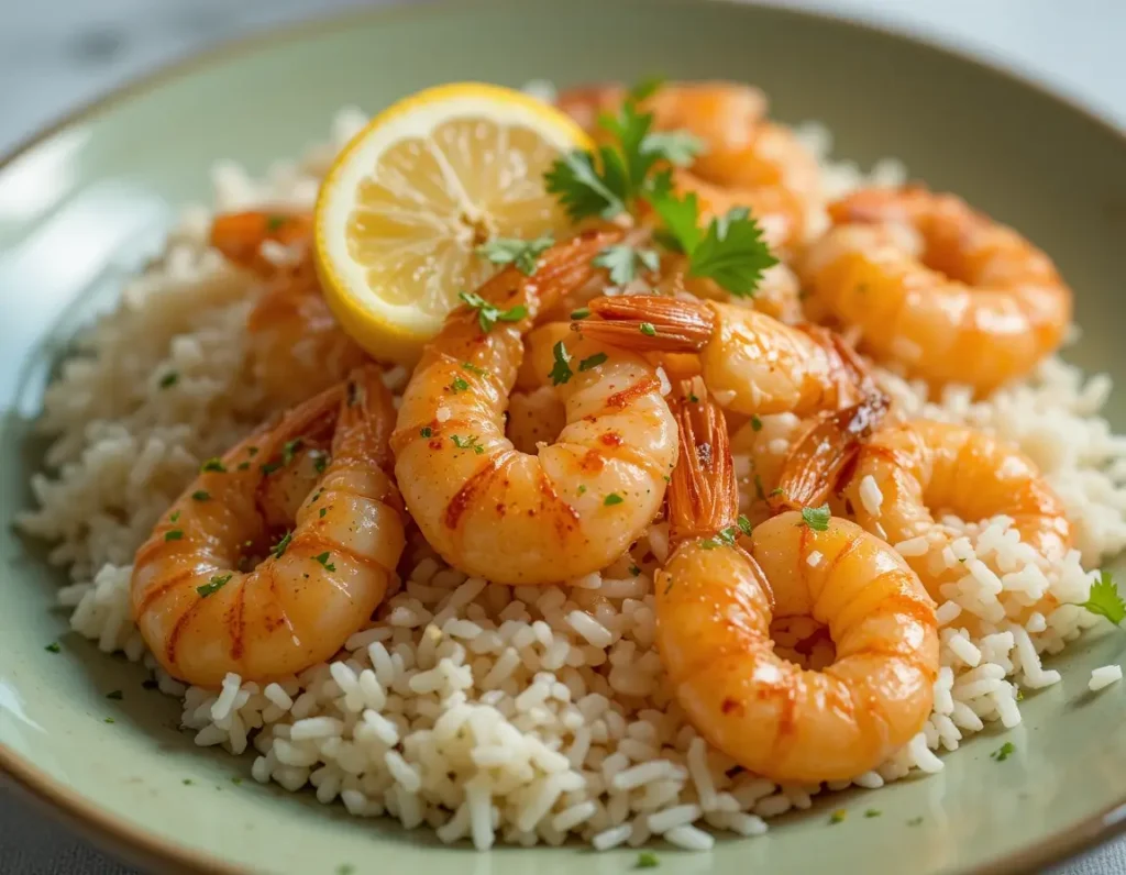 Instant rice recipes – Shrimp in garlic butter sauce with instant rice.