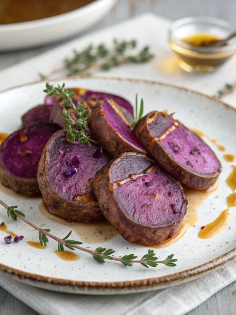 Purple sweet potatoes showcasing their vibrant color and texture, perfect for various healthy recipes.