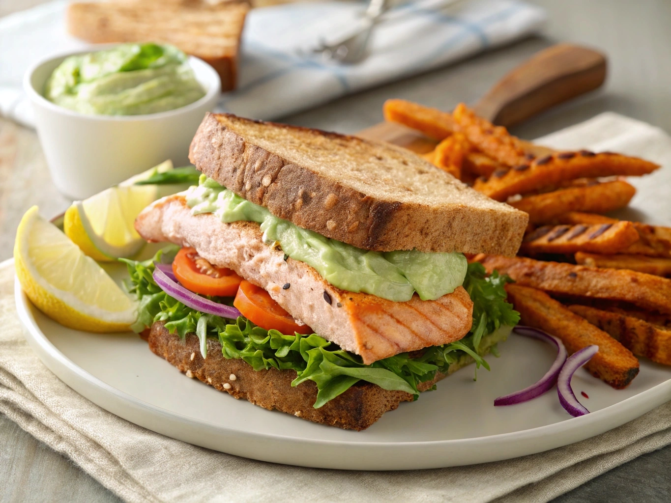 Salmon Sandwich Recipe with grilled salmon and fresh toppings