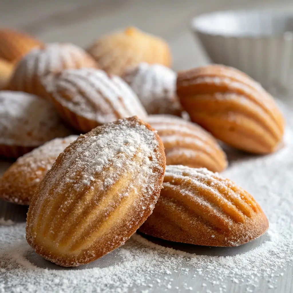 Madeline cookies recipe using cream - plate of freshly baked Madeline cookies ready to serve