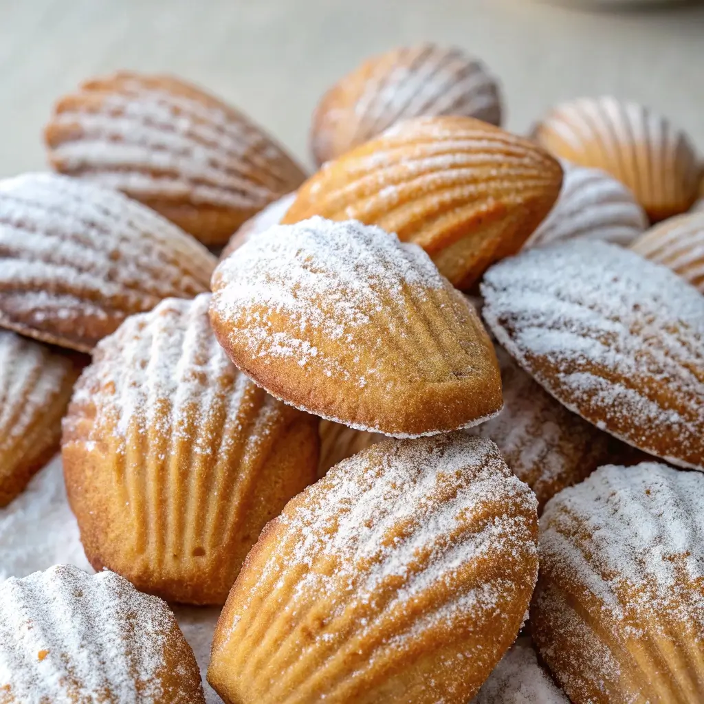 Madeline cookies recipe using cream - Madeline cookies dusted with powdered sugar