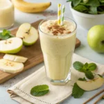 Apple Banana Smoothie in a glass with fresh fruit ingredients