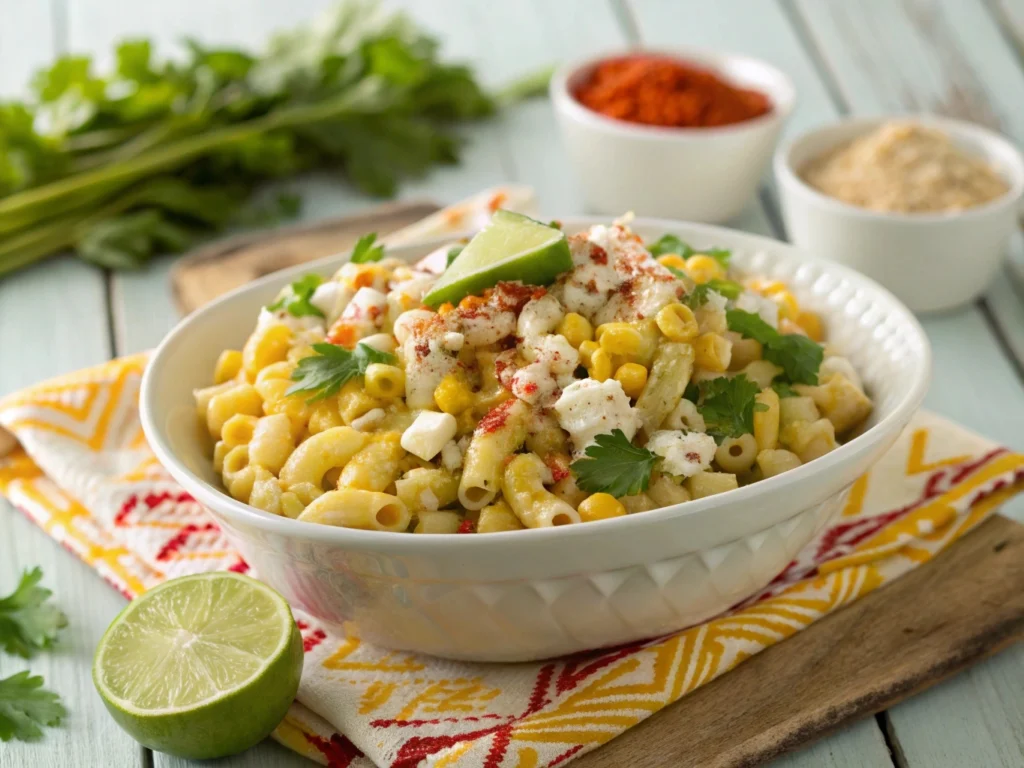 Mexican Street Corn Pasta Salad with vibrant corn, cilantro, and creamy dressing.