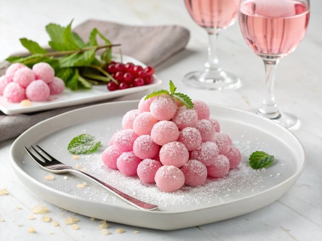 Close-up of Pink Cotton Candy Grapes, showcasing their vibrant pink color and smooth texture.