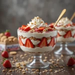 Strawberry banana pudding layered with fresh strawberries and bananas.