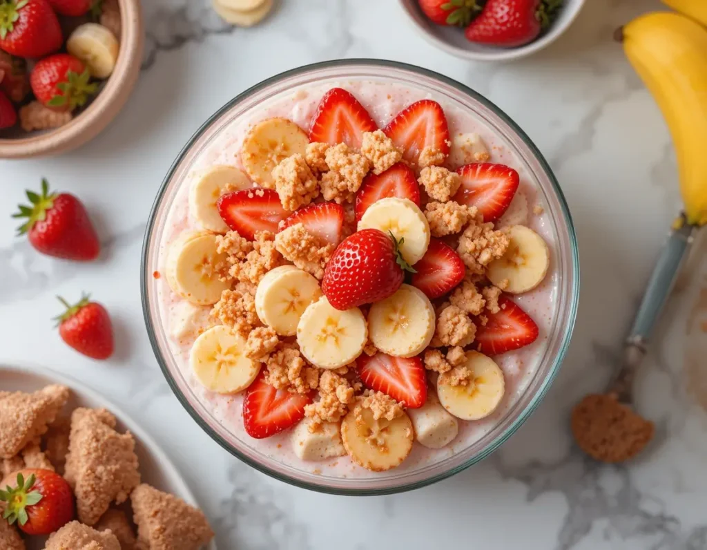 Strawberry banana pudding with Nilla wafers added.